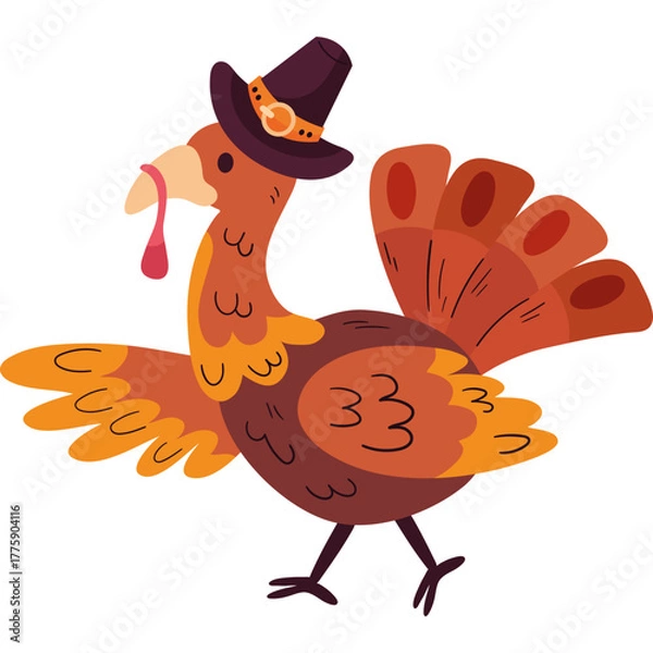 Fototapeta Flat Vector Illustration of a Thanksgiving Turkey