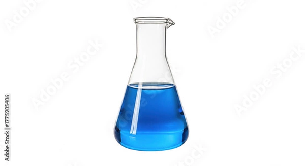 Fototapeta Erlenmeyer flask with blue liquid isolated on transparent background, chemistry