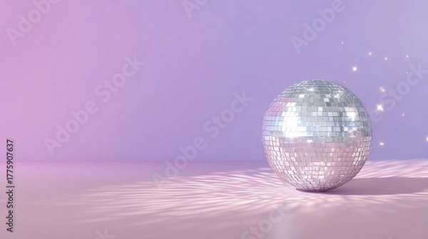 Obraz Isolated Silver Disco Ball on Pink-to-Purple Gradient Background — Minimalist Modern Composition with Reflective Light Patterns