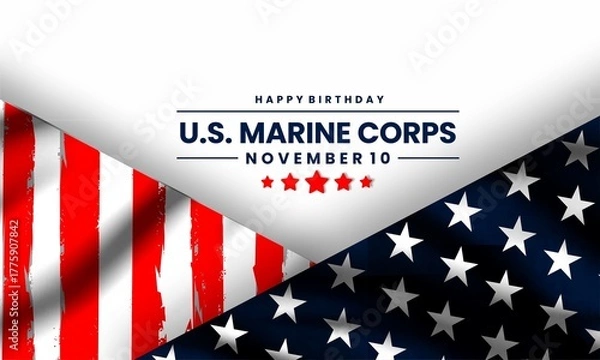 Fototapeta Happy Birthday U.S. Marine Corps November 10 th Celebration Graphic with a  American Flag  Background Design