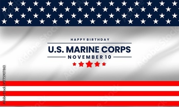 Fototapeta Happy Birthday U.S. Marine Corps November 10 th Celebration Graphic with a  American Flag  Background Design