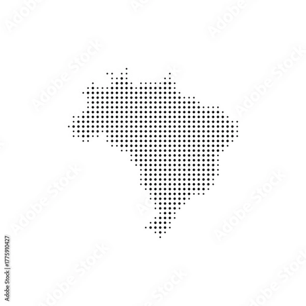 Obraz dotted halftone black silhouette of brazil map isolated on white background. world maps circle. global map. brasil map
