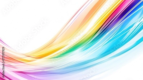 Fototapeta Colorful curved line abstract background: close-up of bright blue, orange, red, green, purple, yellow, black curved lines on white backdrop, soft edges with blurred details + dynamic composition