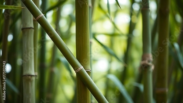 Fototapeta clacking. Bamboo stalks knocking together in the wind, close-up of intersecting canes. bar promotions, beverage menus, designed for product packaging and bar promotions, elevates brand perception.