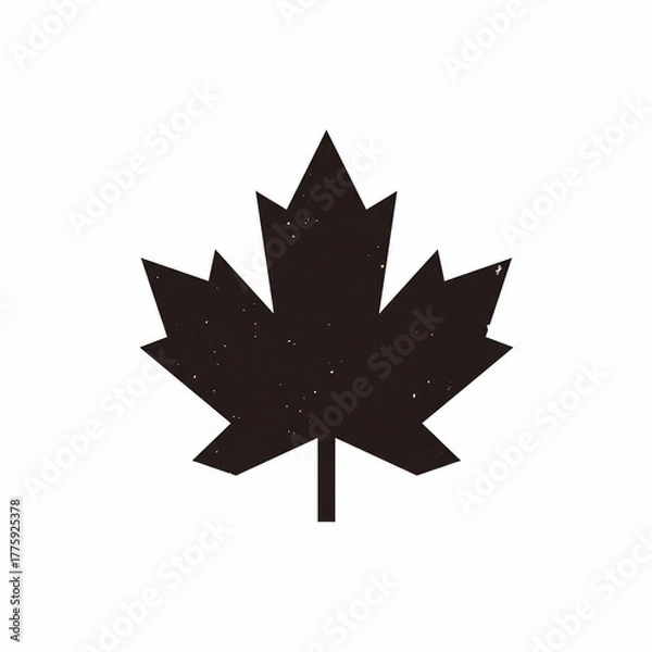 Fototapeta A monochrome illustration of a stylized, textured maple leaf against a clean white background