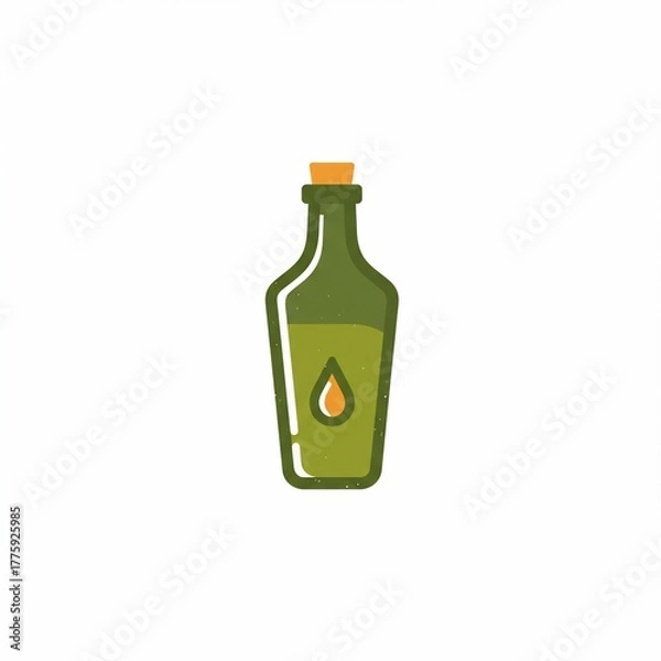 Obraz A green bottle with a cork top, stylized with a single drop icon, representing a liquid within