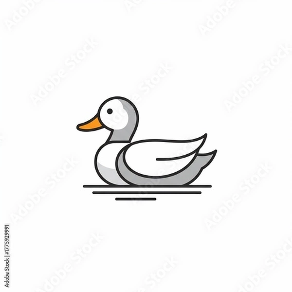 Obraz A simple, stylized duck swims on water, presented as a clean graphic with rounded edges and vibrant color accents