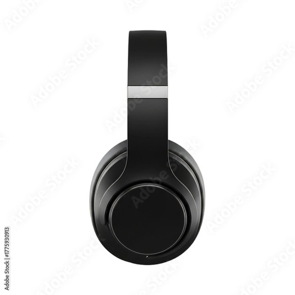 Fototapeta Sleek matte black over-ear headphones floating, ideal for electronics deals, Black Friday, Cyber Monday, tech promotions, and holiday gift guides. Sharp focus on texture and detail.
