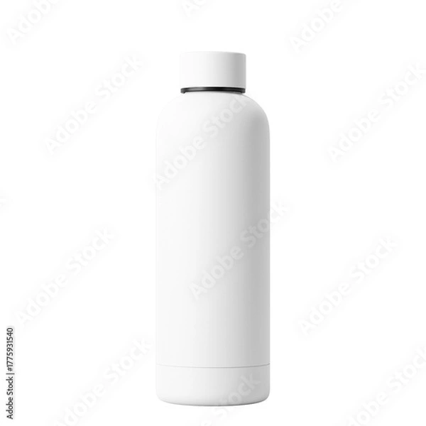 Obraz 500ml White Color Reusable Matte Metal Vacuum Bottle Isolated on Transparent Background.