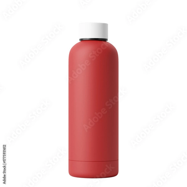 Obraz White Lid Red Body 500ml Reusable Matte Metal Vacuum Bottle Isolated on Transparent Background.