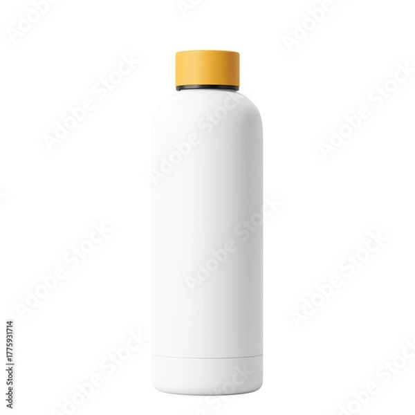 Obraz Yellow Lid White Body 500ml Reusable Matte Metal Vacuum Bottle Isolated on Transparent Background 