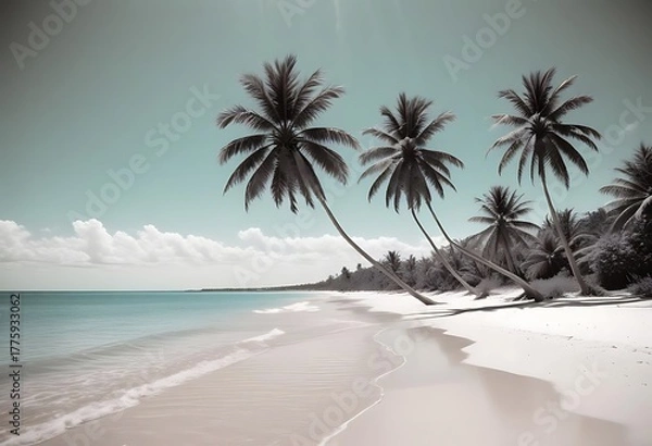 Obraz Serene tropical beach with palm trees and turquoise ocean water