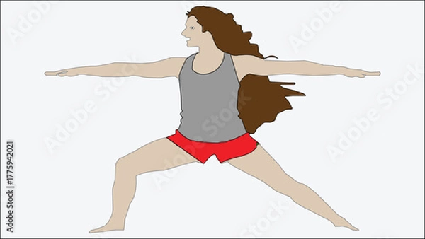 Obraz Woman in warrior two pose, a powerful yoga asana for strength and balance