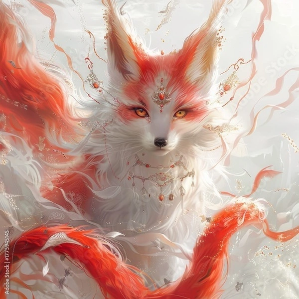 Obraz Chinese nine tailed fox Created with Generative AI technology