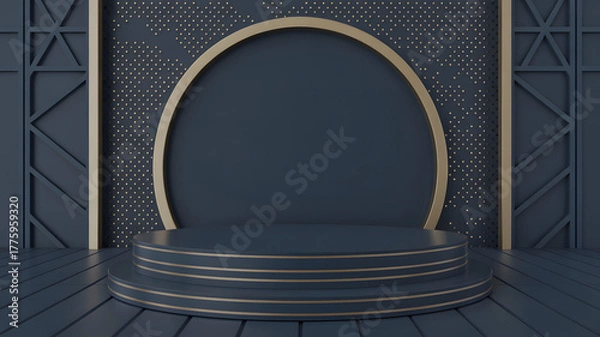 Fototapeta Sophisticated display stage for product showcase with elegant golden circle detail