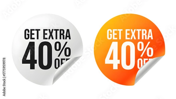 Obraz Get extra 40 percent off promotion stickers for marketing campaigns and sales offers
