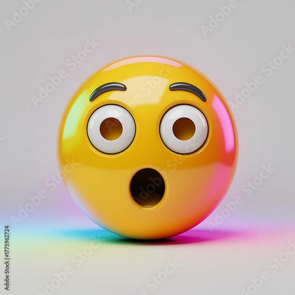 Obraz Surprised emoji with wide eyes a 3D rendering conveying shock and astonishment