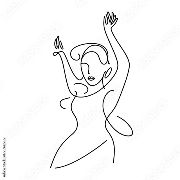 Fototapeta Elegant woman line art minimalist vector illustration isolated on white background