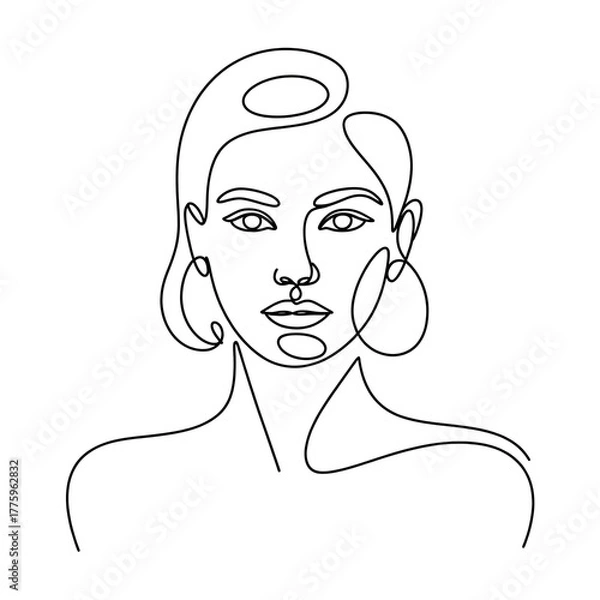 Fototapeta Elegant woman portrait continuous line drawing style minimalist vector illustration for fashion and 