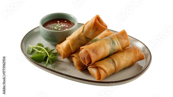 Obraz Crispy spring rolls served on a plate with dipping sauce a popular Asian appetizer