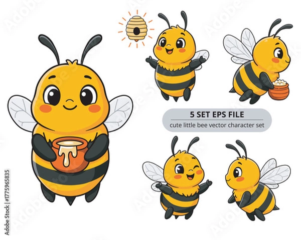 Fototapeta Cute Cartoon Vector Litte Bee Character Set
