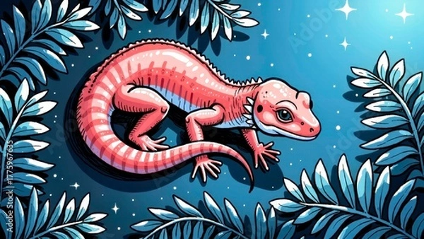 Fototapeta Manga style lizard illustration scene