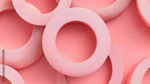 Obraz Stacked, textured, pale pink circles on a pale pink background