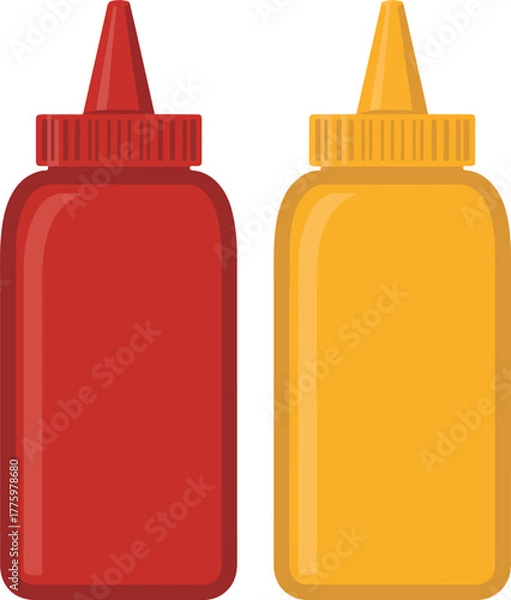 Obraz Classic red ketchup and yellow mustard vector squeeze bottles for condiments isolated on transparent background