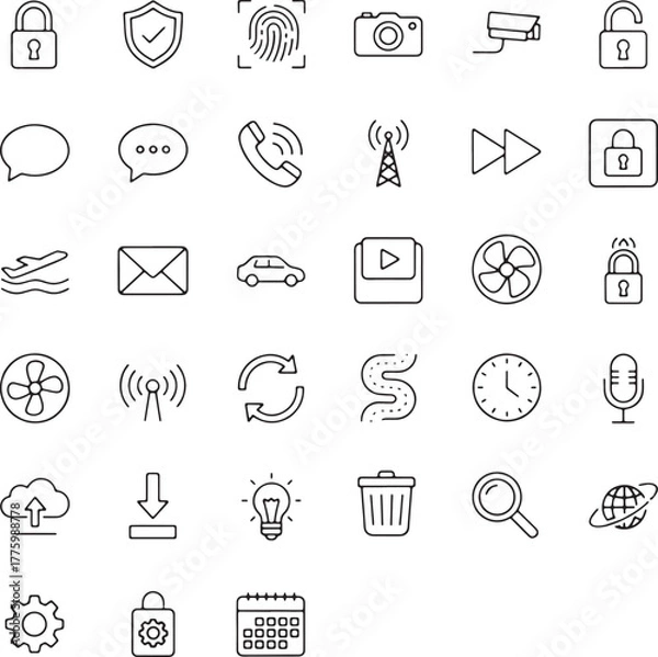 Obraz Set of 35 handdrawn icons for technology and communication