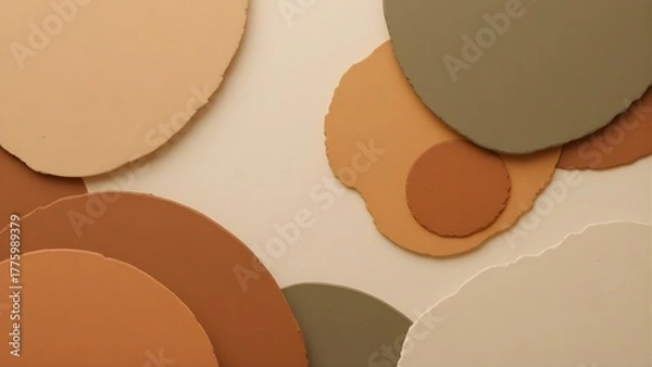 Fototapeta Abstract organic shapes background with earthy, neutral tones. Layered textured paper art design element.