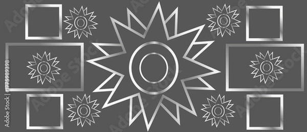 Fototapeta Silver geometric forms arranged symmetrically against a dark backdrop.