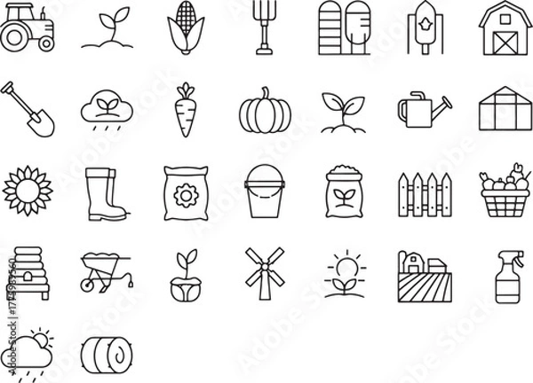 Obraz Collection of farm and agriculture icons