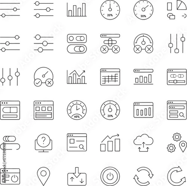 Fototapeta Set of icons representing data analysis and web development