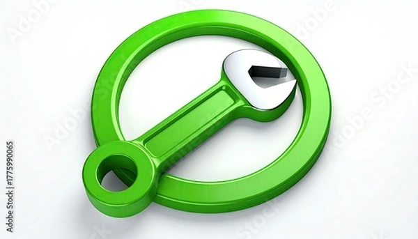 Fototapeta Green wrench inside a circle. Modern design on white