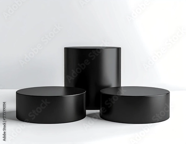 Fototapeta 3 black cylinders arranged on a white surface