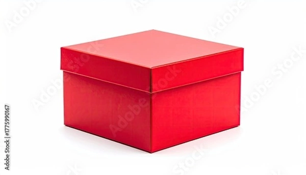Fototapeta Simple red square box with matching lid on white backdrop