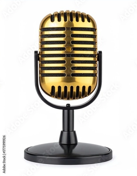 Fototapeta Gold retro microphone on black stand