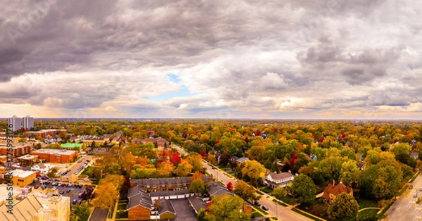 Fototapeta Autumn Aerial View of Downtown Wheaton, Illinois – Fall Foliage and Cityscape”