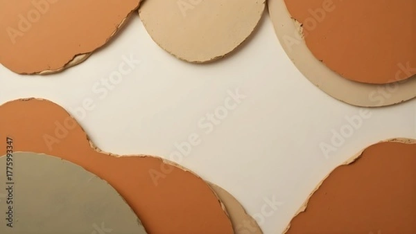 Fototapeta Organic Torn Paper Shapes in Earthy Tones on Neutral Background. Abstract Minimalist Design Element with Copy Space.
