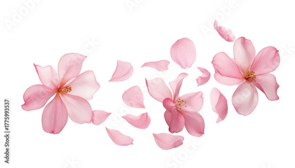 Fototapeta Beautiful pink flowers and petals isolated on transparent background