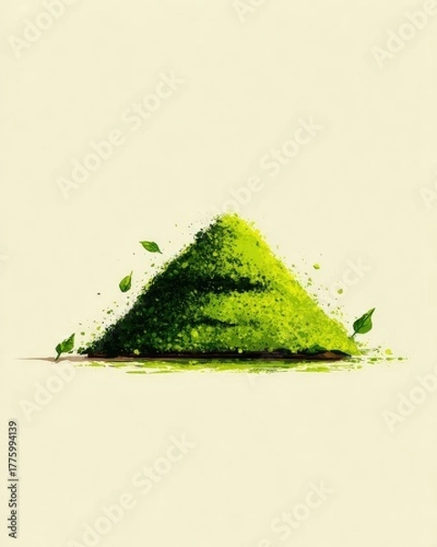 Obraz Pile Of Matcha Powder With Scattered Leaves