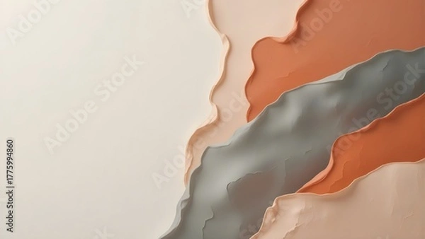 Fototapeta Abstract layered background with flowing organic shapes in muted terracotta, cream, and grey. Serene minimalist design.