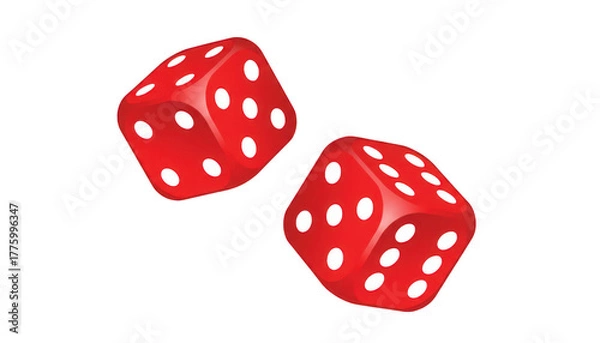 Fototapeta Two red dice with white dots isolated on transparent background for game