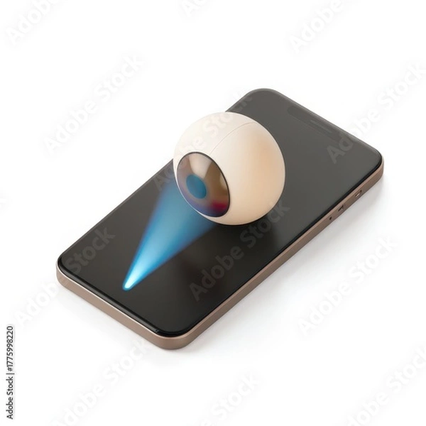 Fototapeta Smartphone with an eye scanner projecting a blue light beam