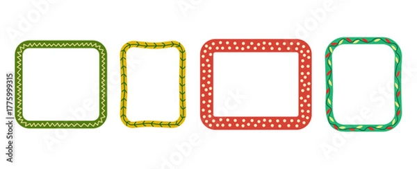 Fototapeta Festive Christmas Frames with Patterns and Natural Elements. Merry Christmas and Happy New Year Greeting Vector Illustration for Cards, Invitations, Banners, and Prints