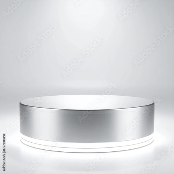 Fototapeta Silver round platform sits in bright white space