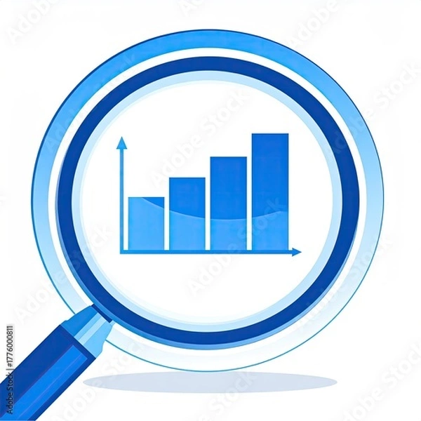 Fototapeta Blue bar graph under magnifying glass