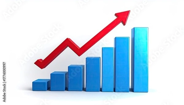 Fototapeta Rising blue graph with red arrow on a white background
