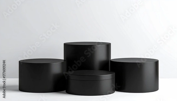 Fototapeta Black cylinders on white, simple staging