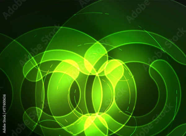 Fototapeta Round glowing elements on dark space, abstract background